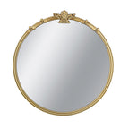 Round Wall Mirror with Decorative Leaf Crest - Gold