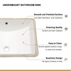 European Style Ceramic Rectangular Undermount Bathroom Sink with Overflow - White