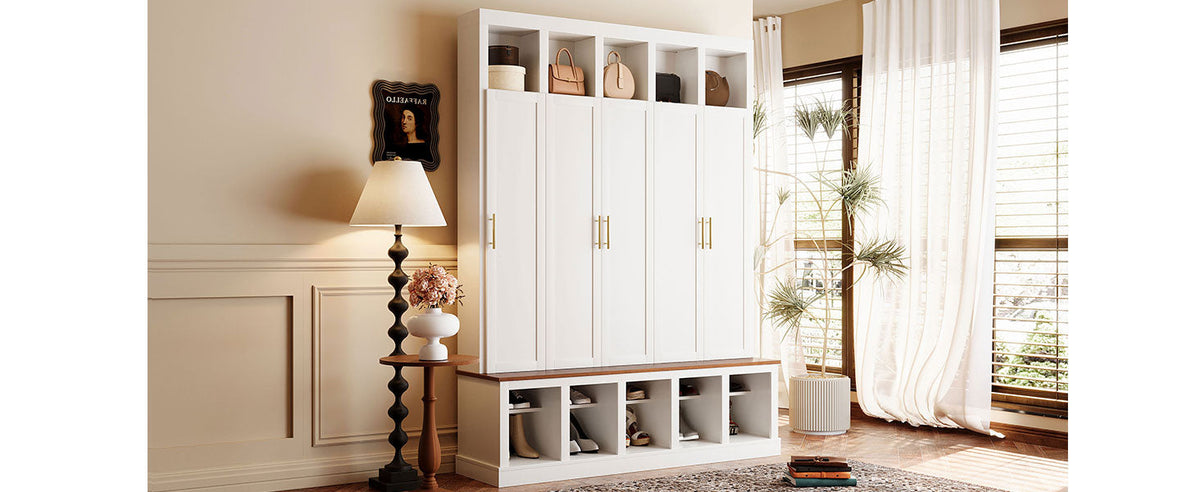 Farmhouse Entryway Storage Cabinet with Shoe Rack & Display Cubbies