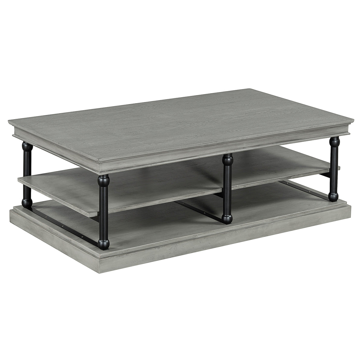 Wood Coffee Table with Storage Shelves - Black + Gray
