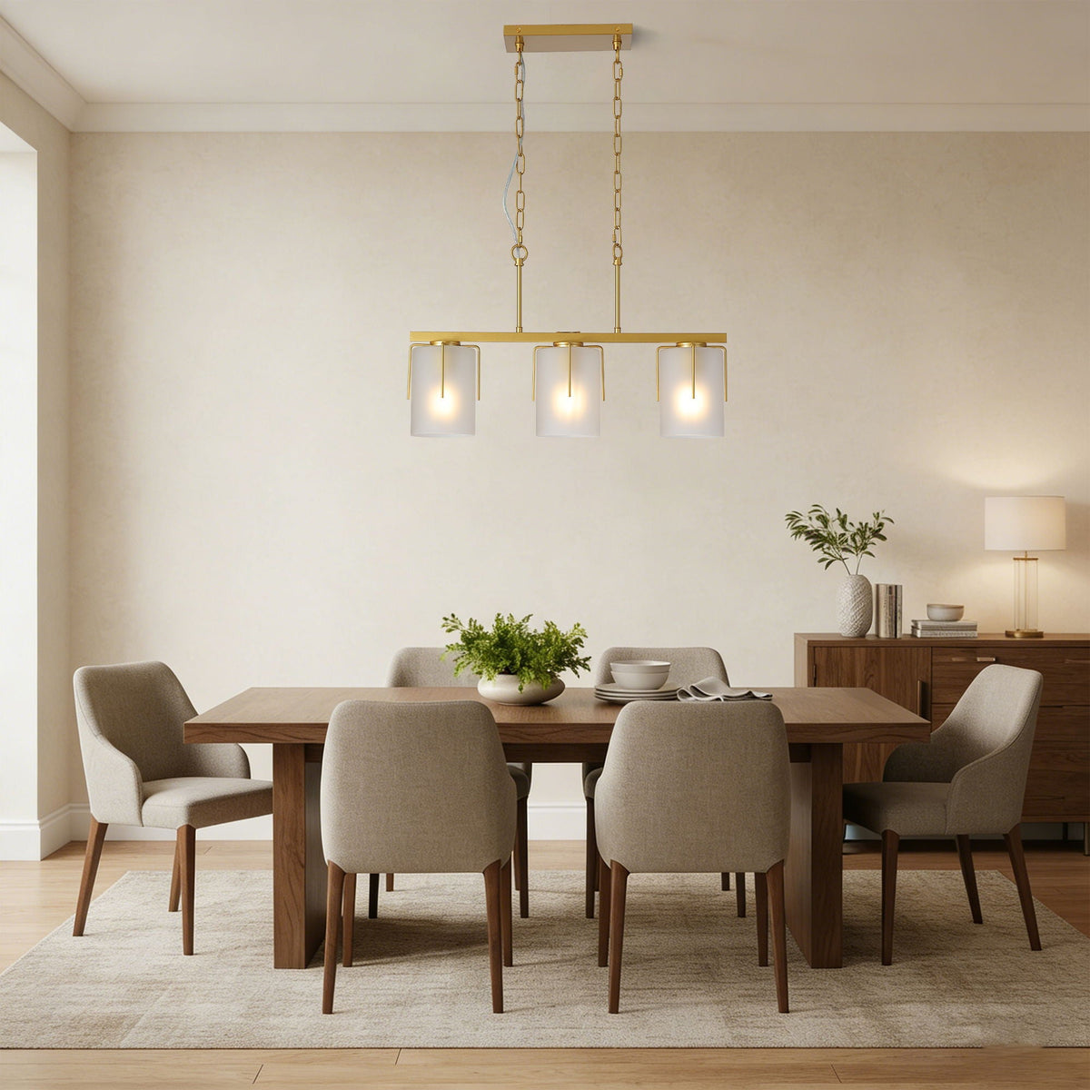 Adjustable Cylindrical Pendant Light with Frosted Glass Shade - Black or Gold