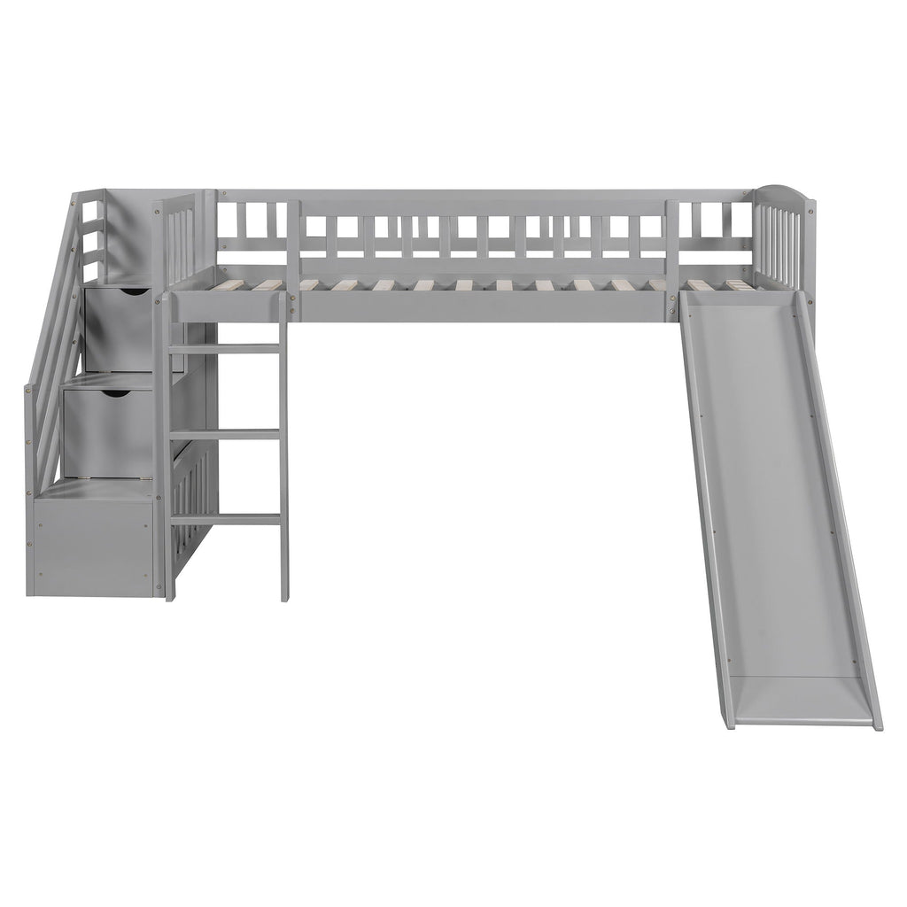 Loft Stairway Bed with Drawers and Convertible Ladder - Twin