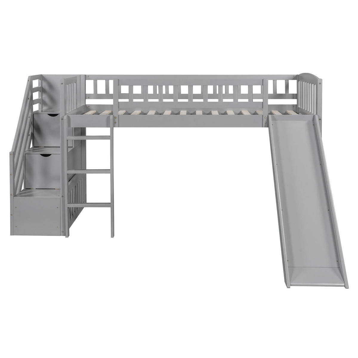 Loft Stairway Bed with Drawers and Convertible Ladder - Twin
