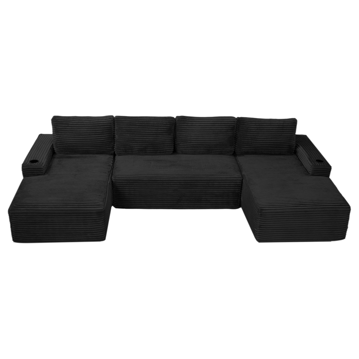 Compressible U-Shaped Sectional Sofa Set with Built-In Cup Holders - Corduroy