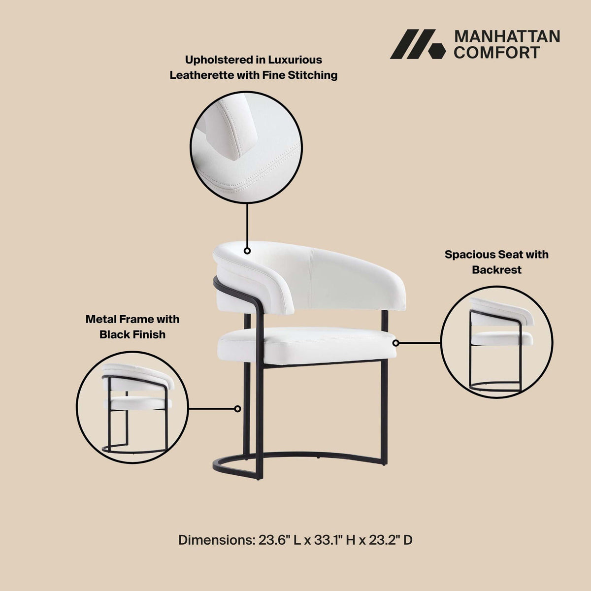 Geometric Base Dining Chair with Vegan Upholstery – White or Gray