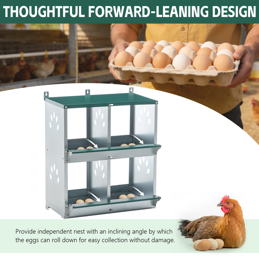 4 Compartment Chicken Nesting Boxes with Durable Metal Construction - Green