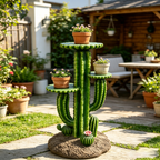 32'' Resin Saguaro Cactus Plant Stand with Three Display Shelves - Green