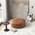 Tan Leather Ottoman with Mid-Century Modern Design - 36" Upholstered Ottoman