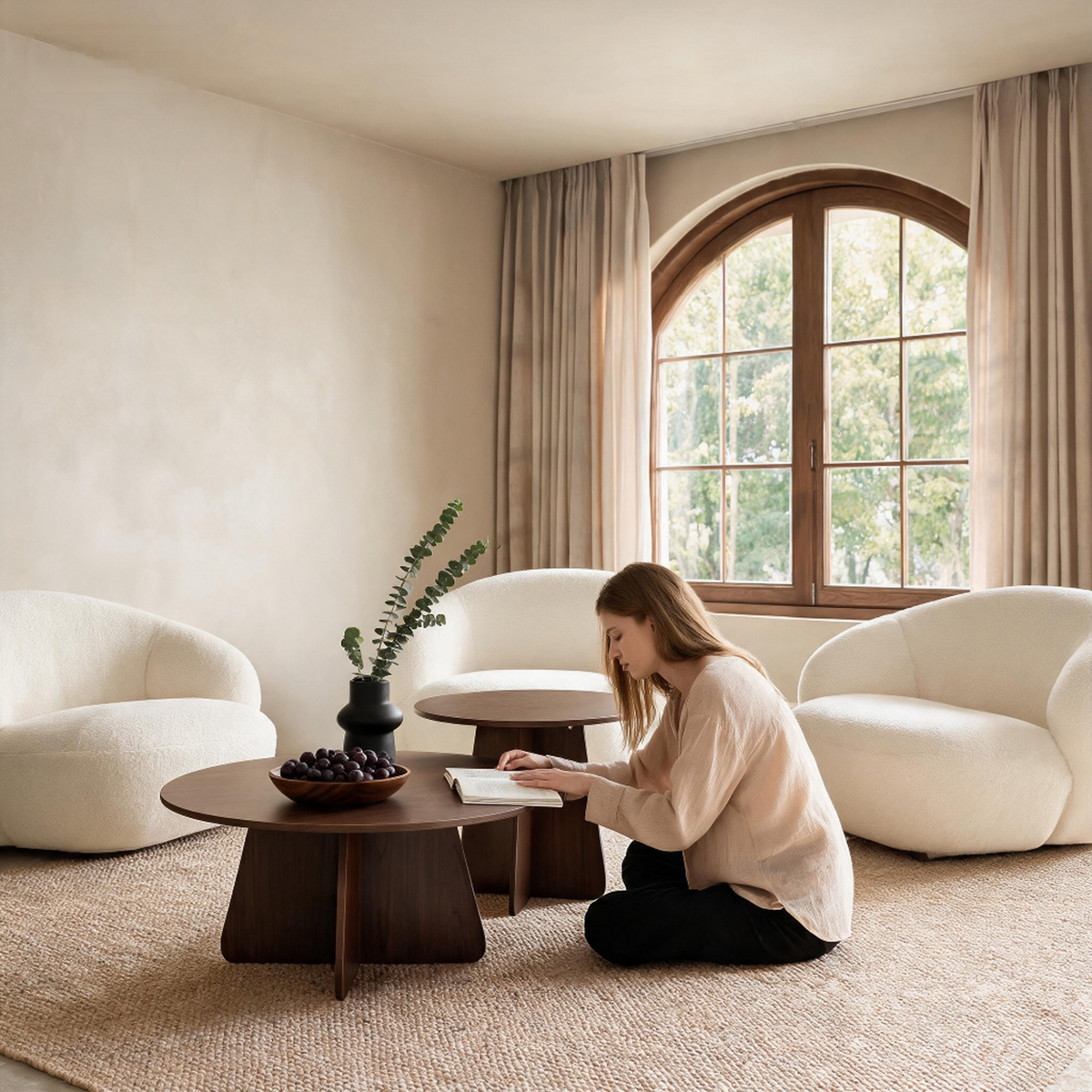 Retro-Style Nesting Coffee Table Set with Space-Saving Design - Walnut or Wood