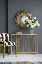 Sunburst Design Wall Mirror with Decorative Gold Finish - Modern Entryway