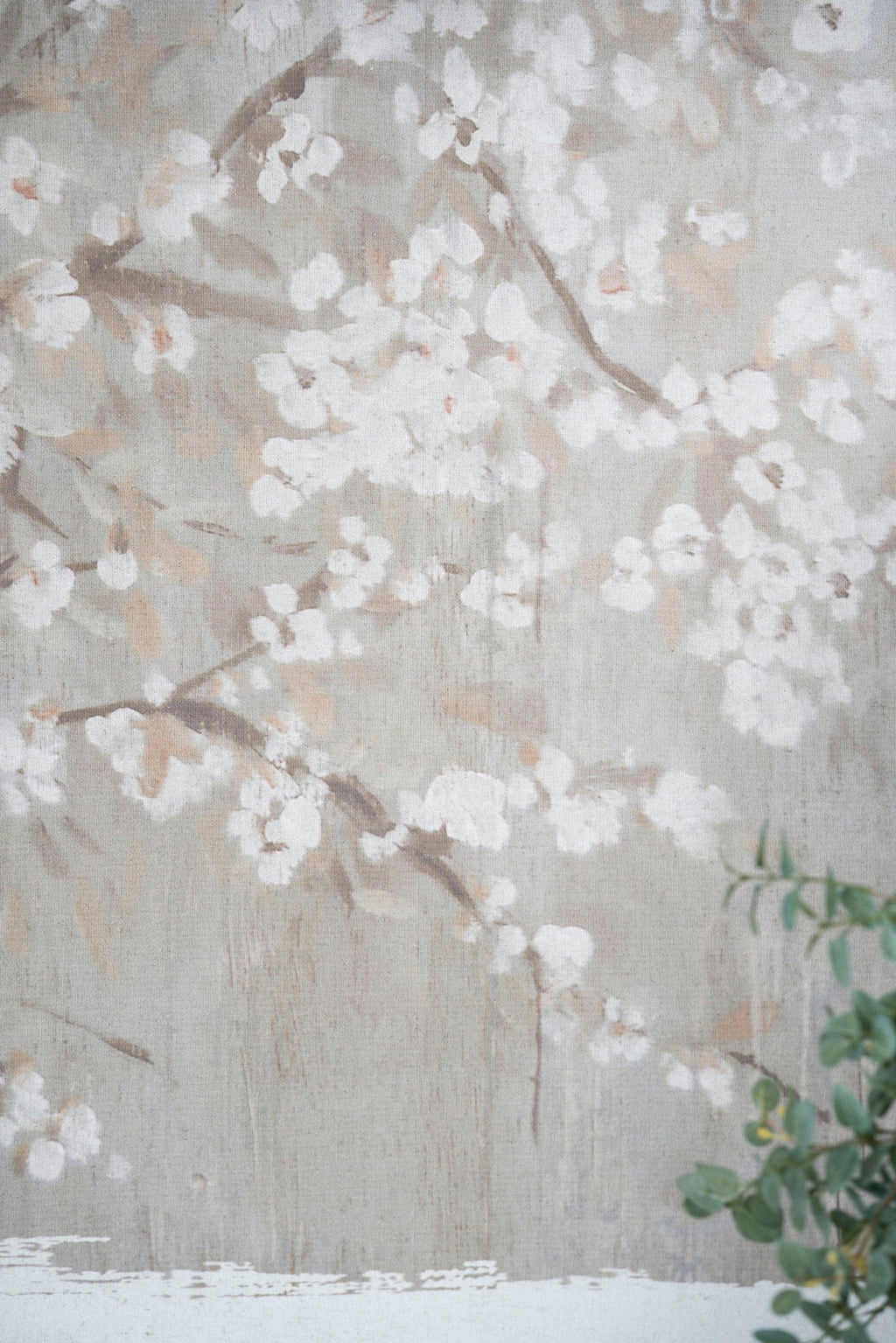 Large Cherry Blossom Canvas Art Print with Gray / White Matte Finish