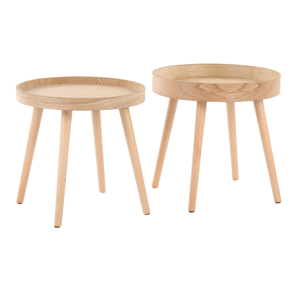 Pebble Mid-Century Modern Side Table Set with Tapered Legs - Natural