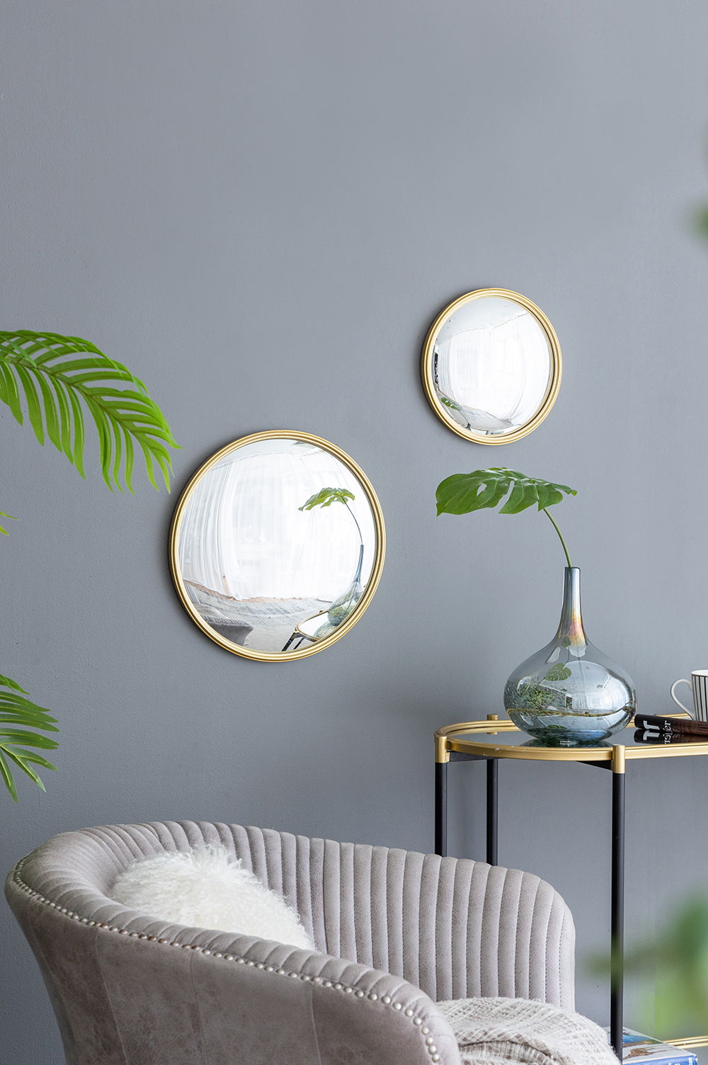 Round Mirror with Iron Frame - Gray