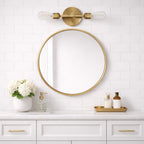 Reverie Double Lights Bathroom Wall Sconce Over Mirror - Clear / Gold
