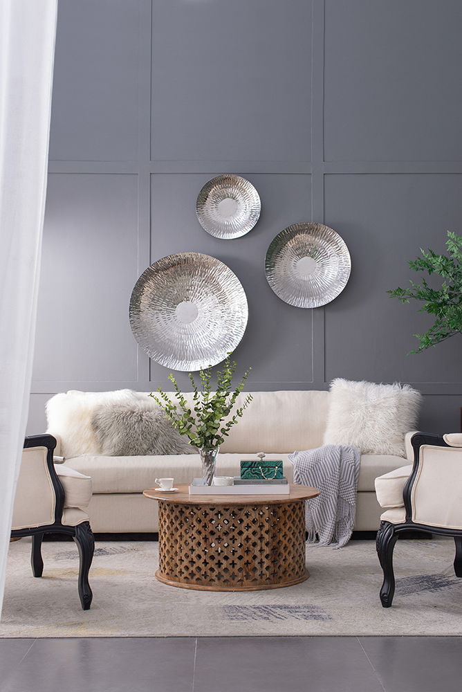 Textured Oversized Disc Wall Decor with Concealed Mounting - Silver