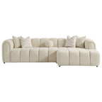 Modern Tufted Right Sectional Sofa with Toss Pillows - Ivory
