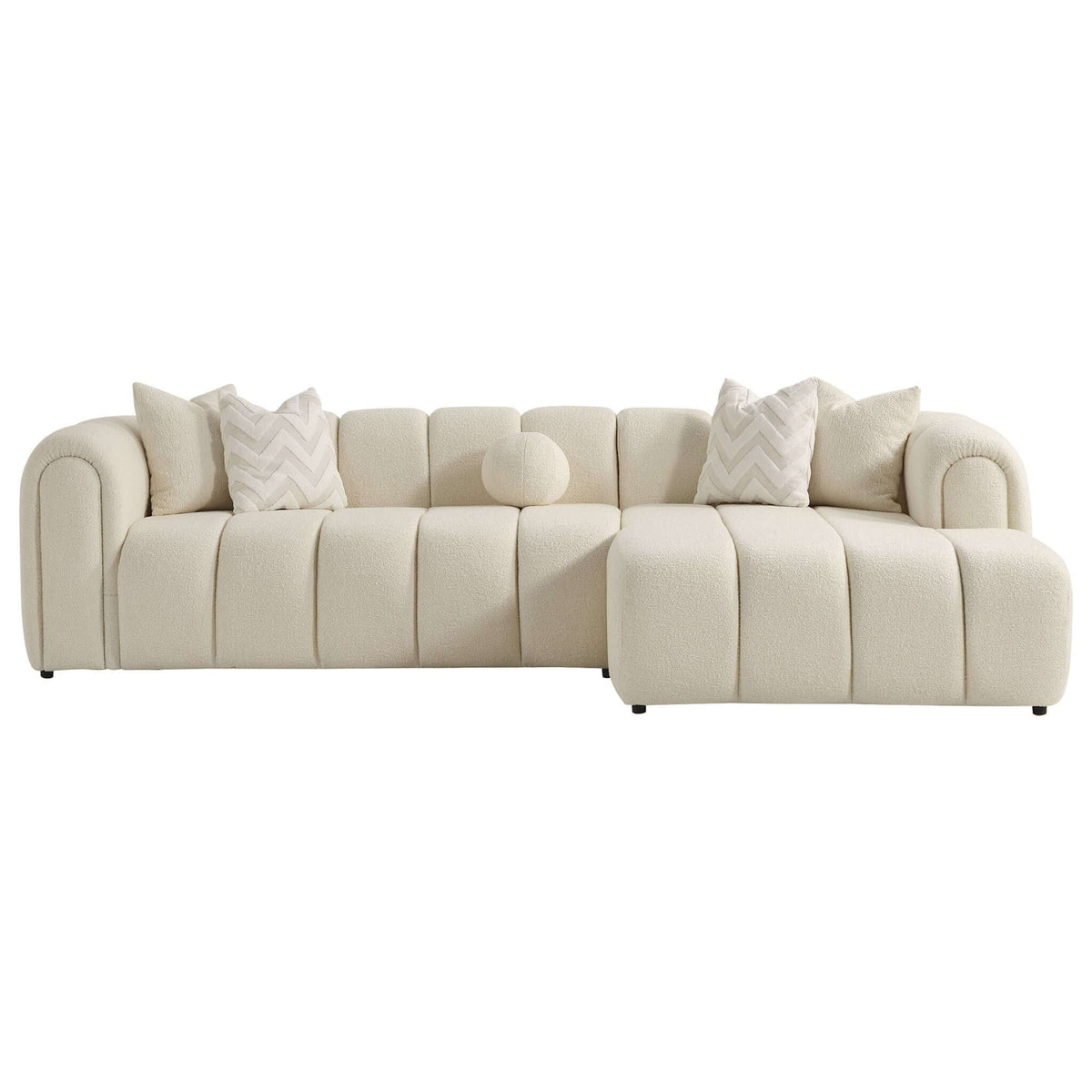 Modern Tufted Right Sectional Sofa with Toss Pillows - Ivory