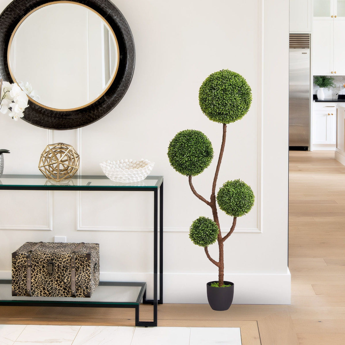 Artificial Boxwood Topiary Tree Triple Ball Shaped Faux Plant