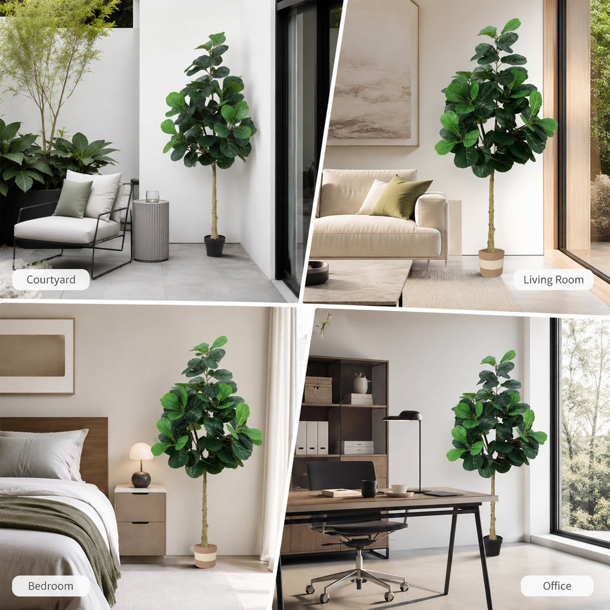 Artificial Fiddle Leaf Fig Tree 5.5FT with Planter - Green