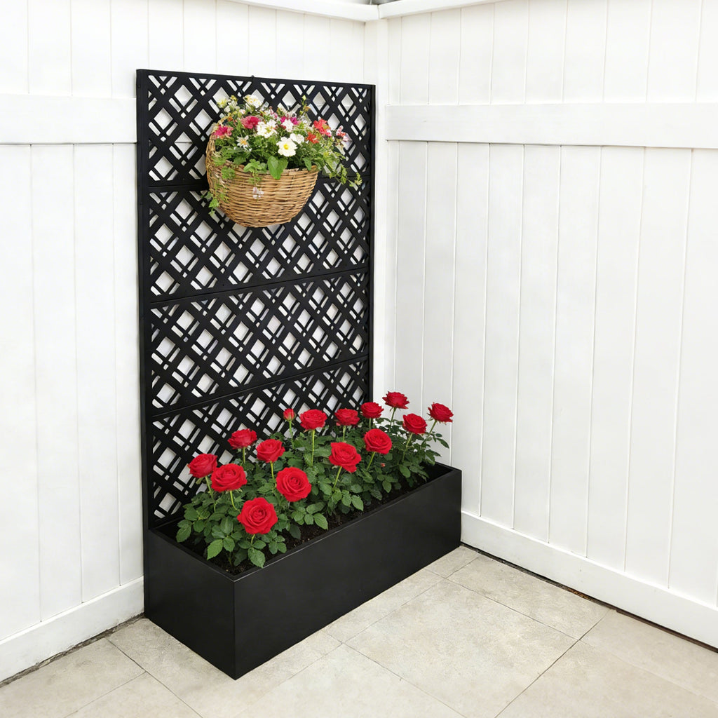 Metal Planter Raised Garden Bed with Trellis - Iron