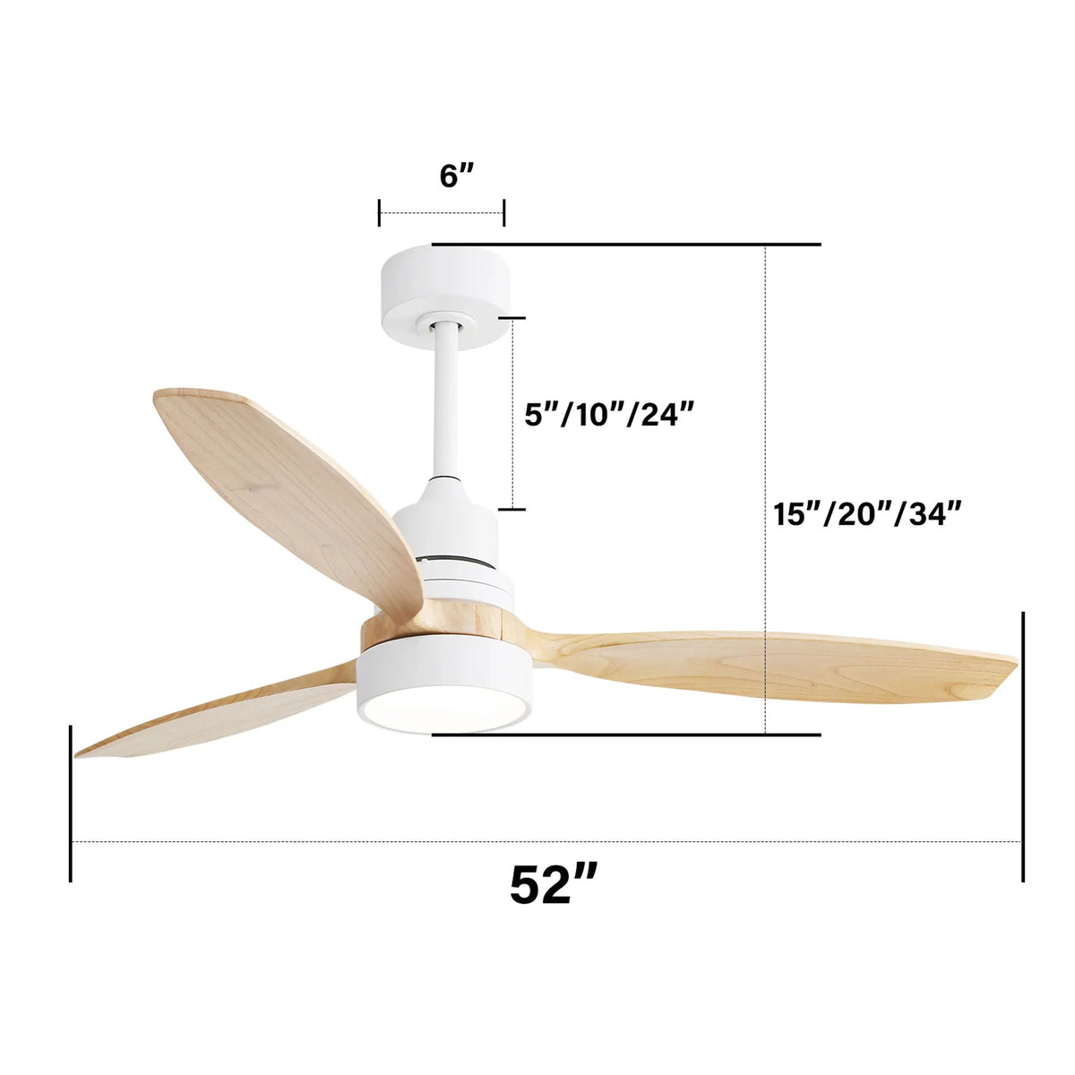 Indoor Ceiling Fan with Dimmable LED Light and 6-Speed Remote - Light Brown or White