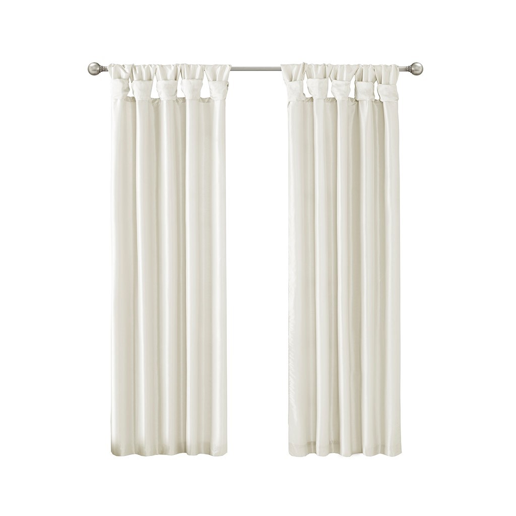 Twist Tab Lined Window Curtain Panel with Faux Silk Sheen - White