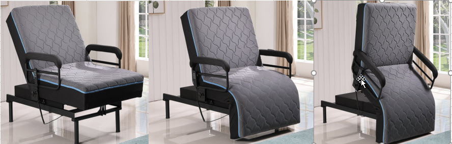 Adjustable Sleep To Stand Bed with Lift Assist and Memory Foam Mattress - Dark Gray