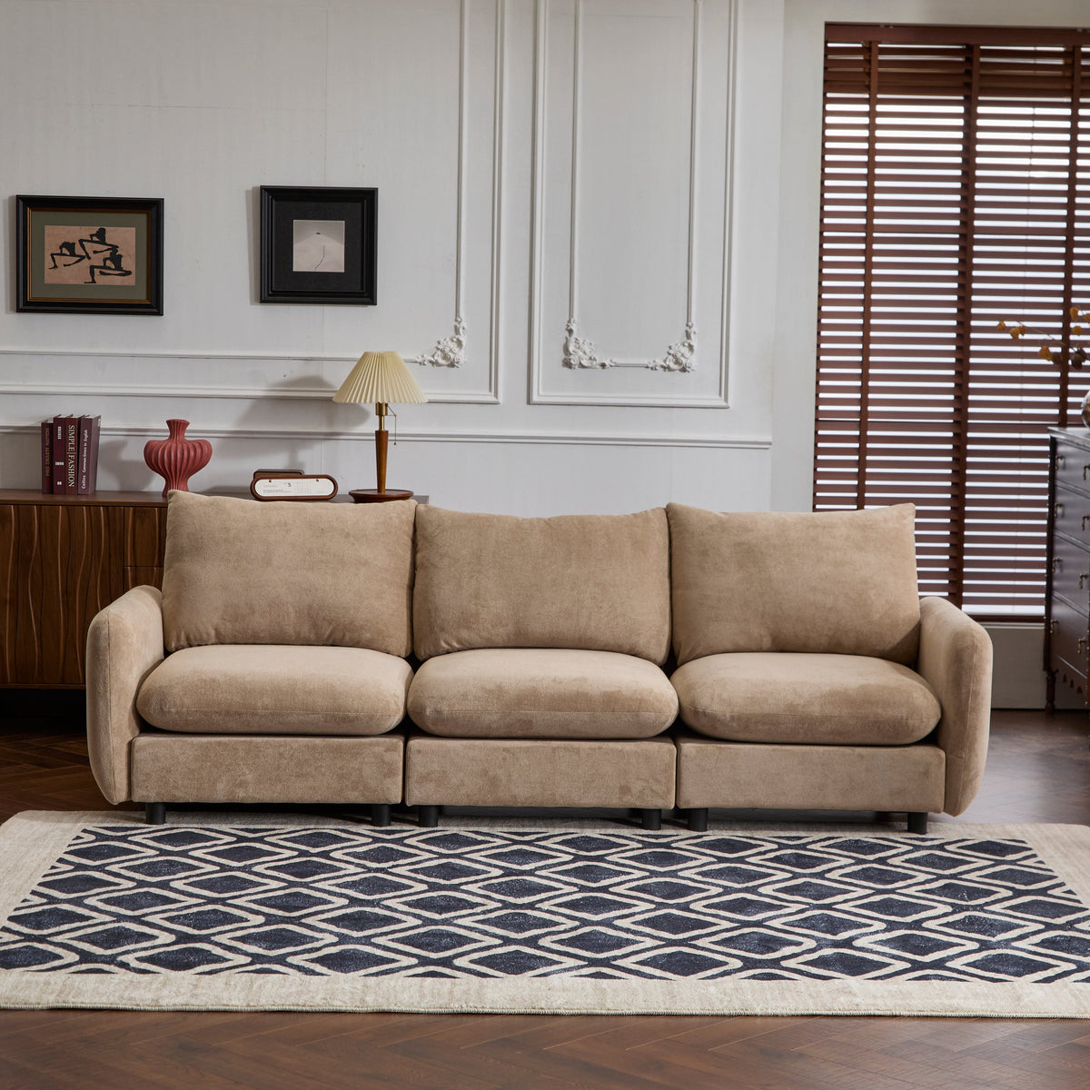 99 in. Modular 3-Piece Sectional Sofa Couch with Eucalyptus Frame - White, Nomad, or Camel