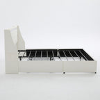 Wingback Upholstered Bed Frame with LED Lights and Charging Station - Black or White
