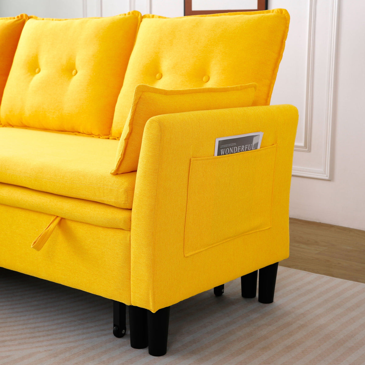Reversible Chaise Sleeper Sectional Sofa with Storage - Cotton-Linen Upholstery