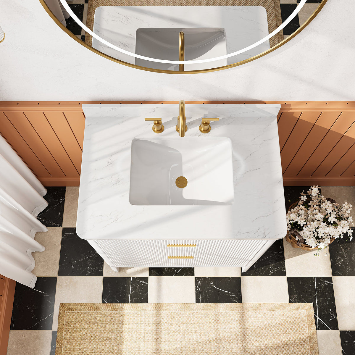 Fully Assembled 30'' Bathroom Vanity with Engineered Marble Top - White