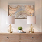 Ellipse Curved Glass Table Lamp Set of 2 with Gold Base - White