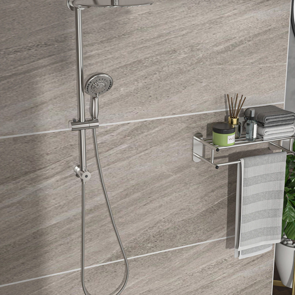 Shower System with 5 Function Rain Hand Shower and Slide Bar Combo - Pearl Silver, Gray, or Black