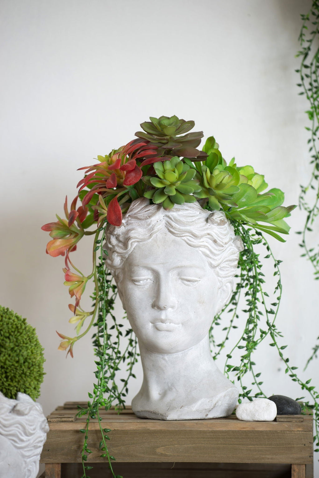Greek Style Cement Head Planter with Durable Cement Construction - Gray
