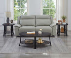 Contemporary 3 Piece Coffee Table Set with Oval Wood Shelf - Charcoal
