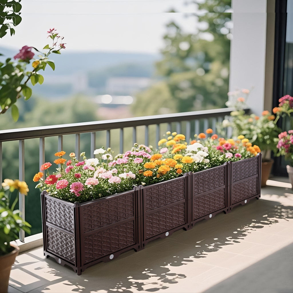 Rectangular Plastic Planting Box Kit with Water Barrier - Coffee