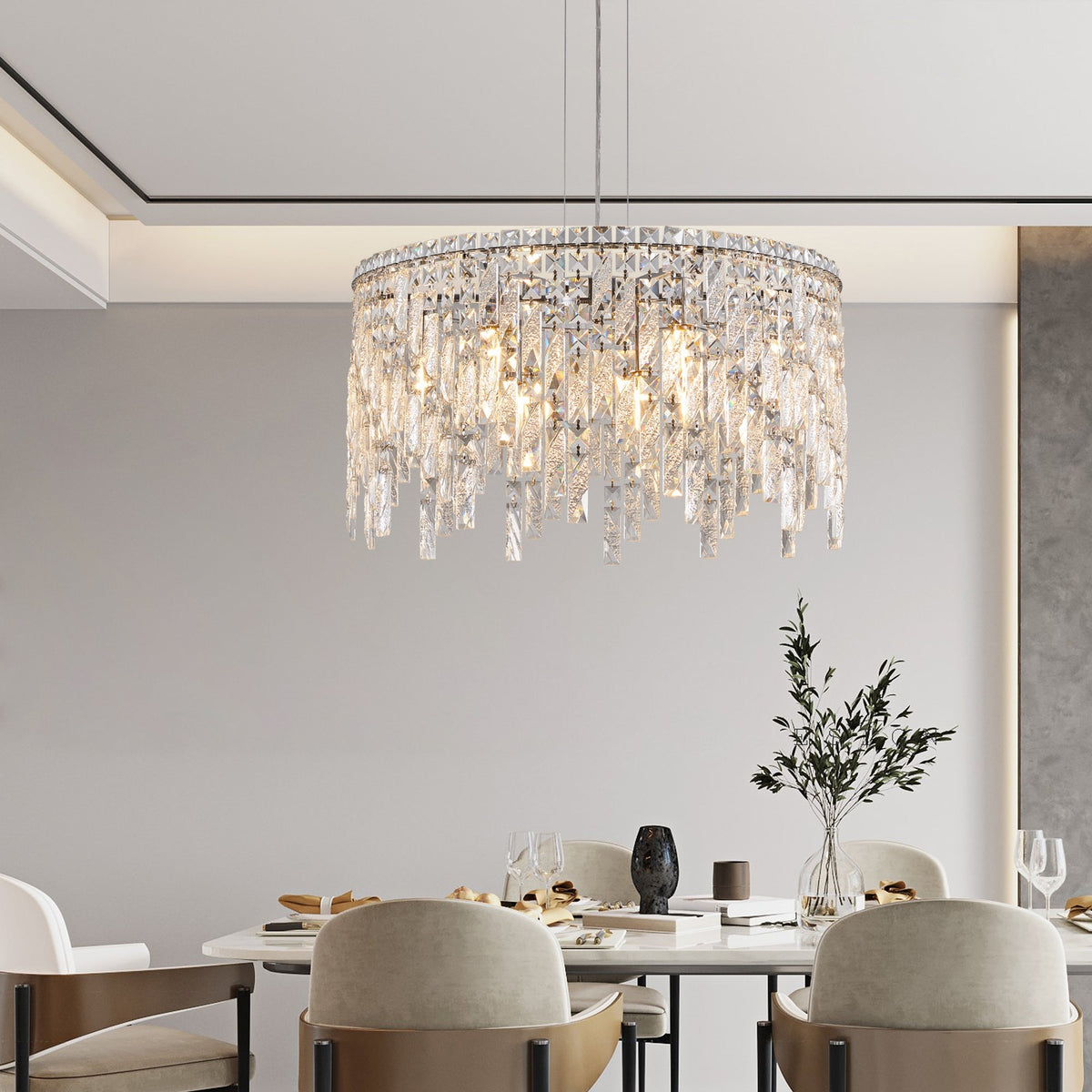 24" Round Silver Crystal Chandelier with K9 Crystals - Chrome