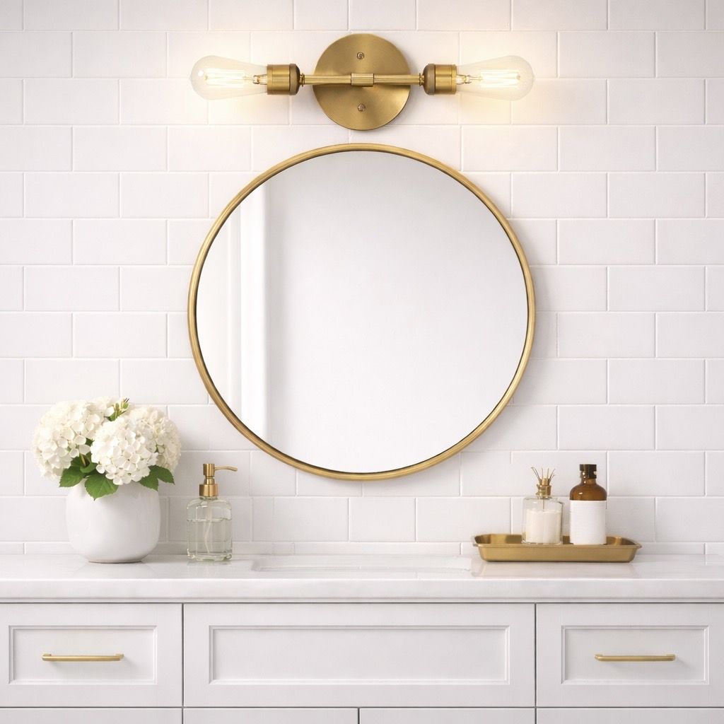 Reverie Double Lights Bathroom Wall Sconce Over Mirror - Clear / Gold