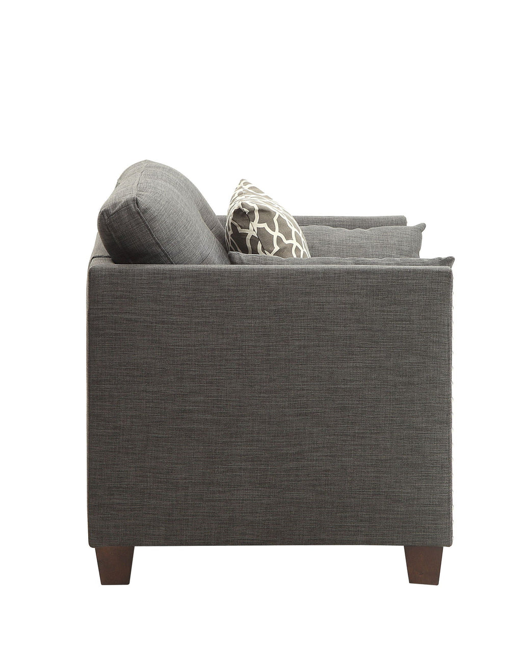 Light Charcoal Arm Chair with 3 Pillows and Nailhead Trim