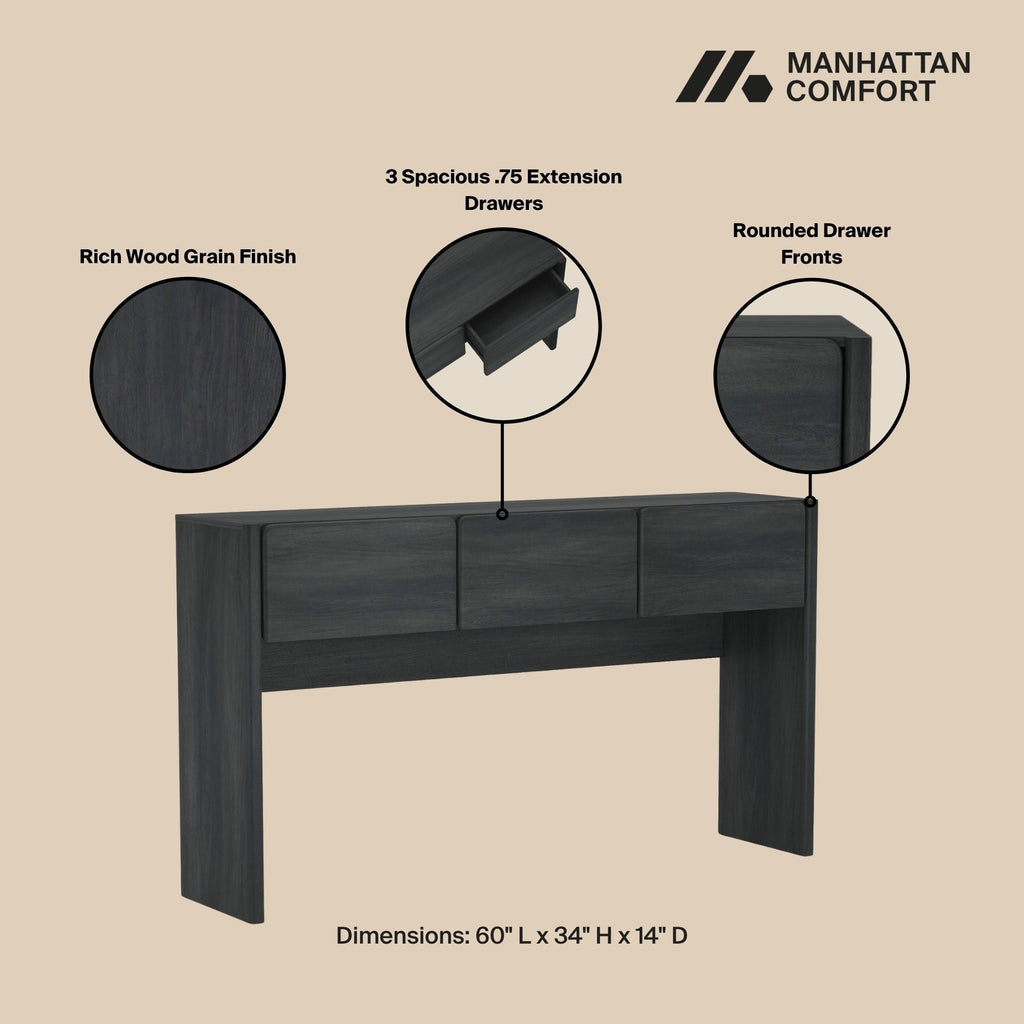 Linda Console Table with Three-Drawer Storage - Light Brown, Dark Brown, Dark Gray