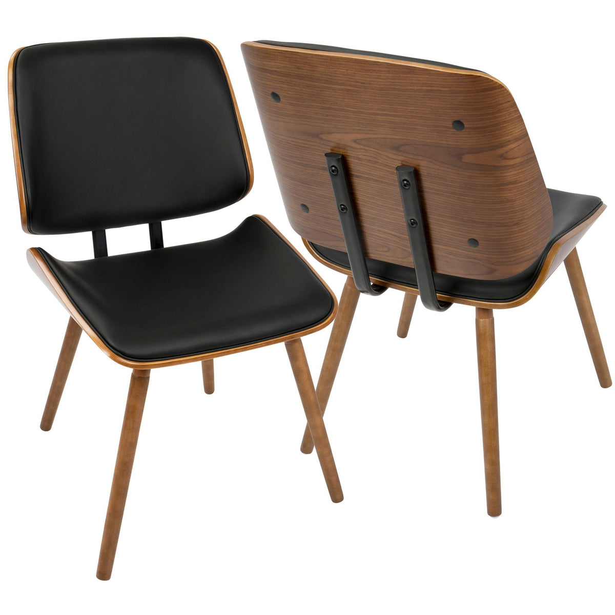 Mid-Century Modern Dining Chair Set with Padded Upholstery - Walnut/Black
