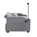 Modern Velvet Sleeper Loveseat with Pullout Bed and USB Ports - Light Gray