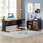 L-Shaped Executive Desk with File Cabinet and Storage Drawers - Light Brown or Dark Gray