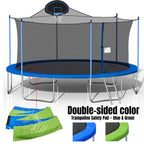 16ft Trampoline with Basketball Hoop and Double-Sided Cover - Blue