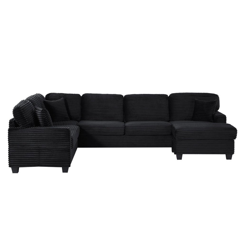 U-Shaped Upholstered Sectional Sofa with Movable Ottoman