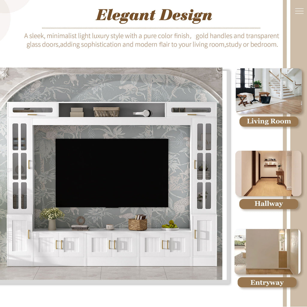 Wall Unit Entertainment Center with Glass Doors - White or Black