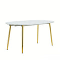 Extendable Oval Dining Table with Durable White Marble Top - White