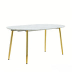 Extendable Oval Dining Table with Durable White Marble Top - White