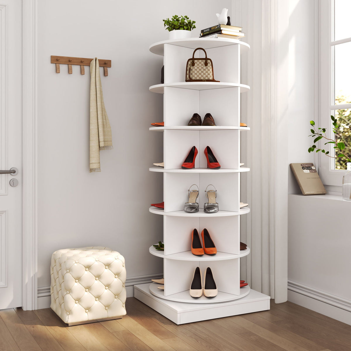 360 Rotating Shoe Cabinet 6 Layers with Space-Saving Rotating Design - Multiple Colors
