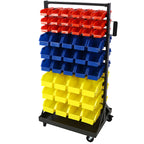 90 Parts Bin Shelving Storage Organizer with Locking Wheels - Black/Yellow